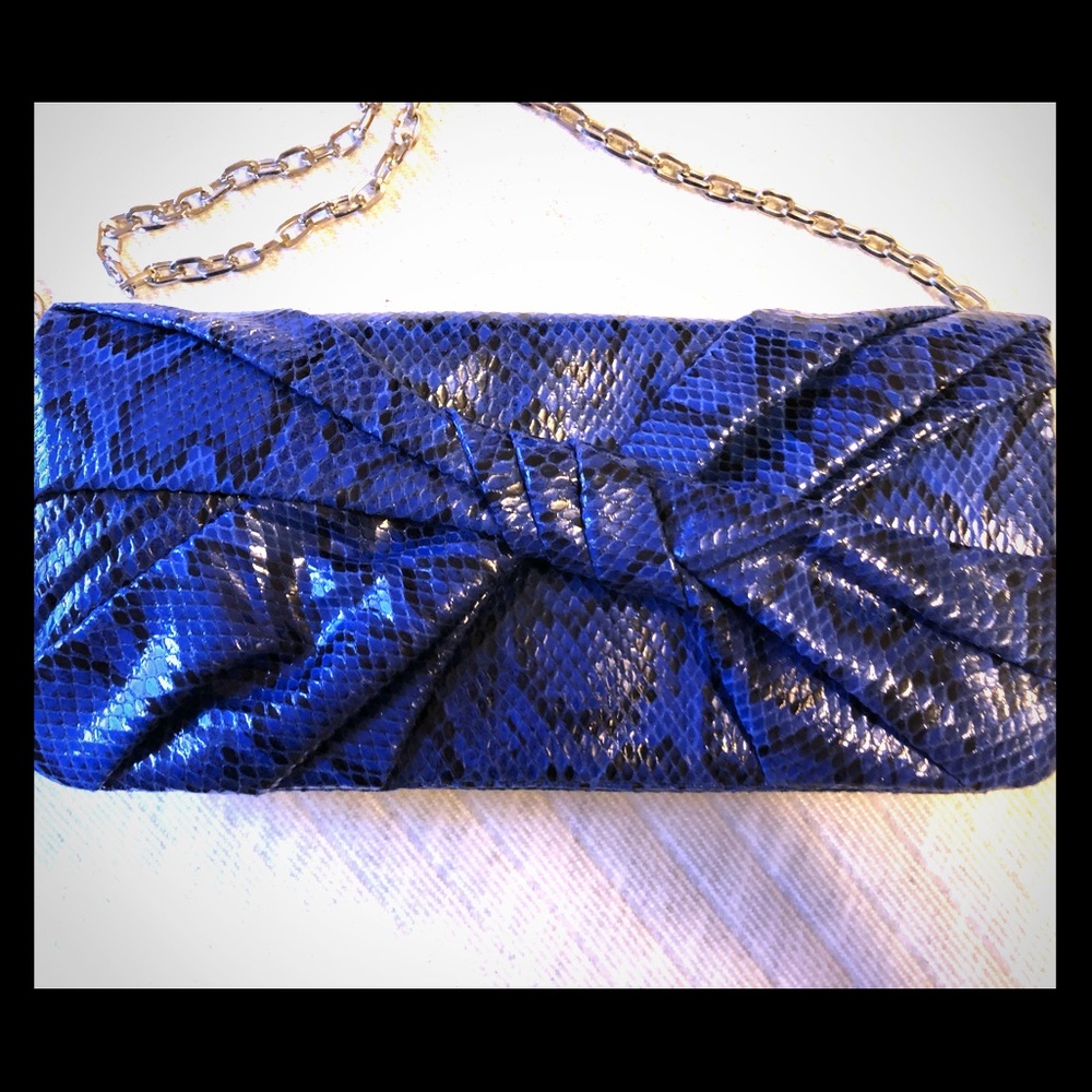 White House Black Market Sapphire Snakeskin Clutch